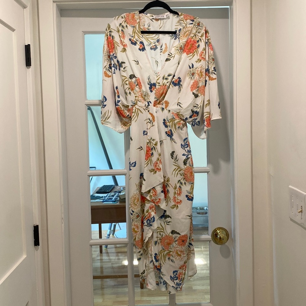White coral floral short sleeve maxi dress